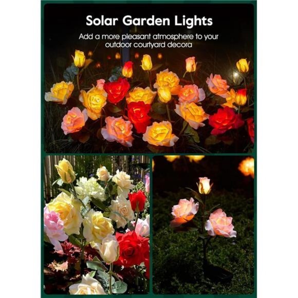 Outdoor Solar Garden Light-4 Pack LED Flower Light &‎ Realistic Rose, Waterproof - Picture 6 of 6